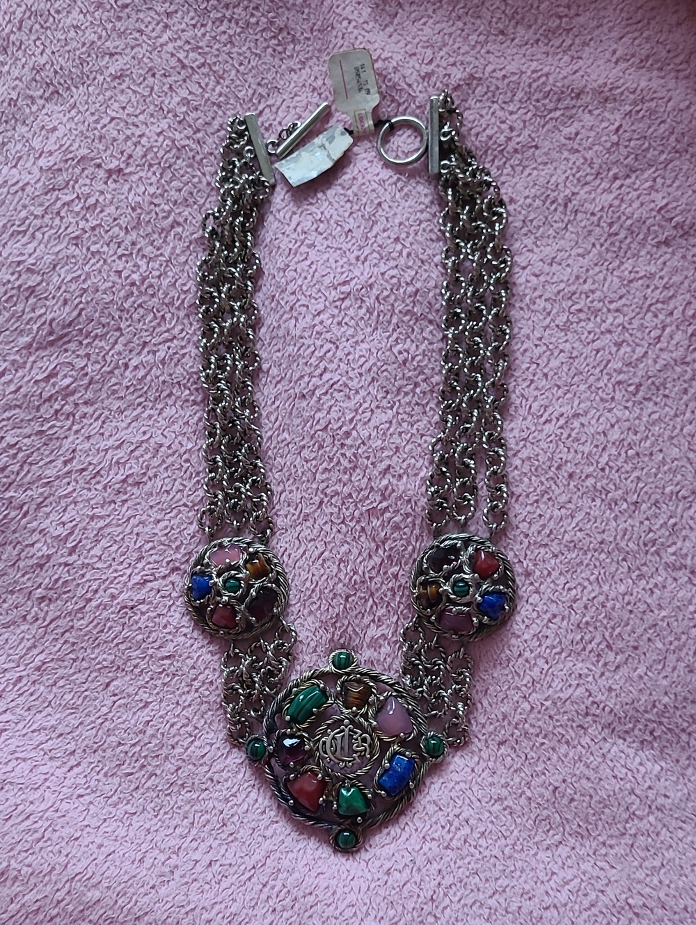 Dior Silver-Tone Multicolor Cabochon Statement Necklace